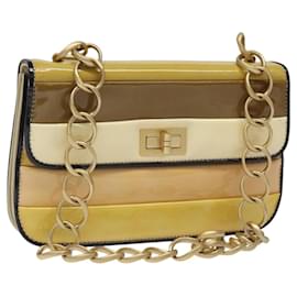 Borsa a spalla a catena CHANEL in pelle verniciata giallo oro CC Auth bs22911