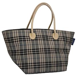 Borsa tote in nylon beige con motivo Nova Check di Burberry, etichetta blu, argento autentico bs23441