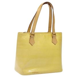 LOUIS VUITTON Monogram Vernis Houston Borsa a Mano Giallo Lime M91055 LV Auth hk2222