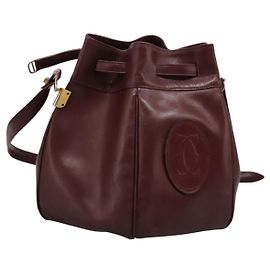 CARTIER Borsa a Spalla Must Line Pelle Bordeaux Oro Auth bs22994