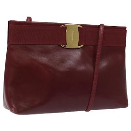 Borsa a spalla Salvatore Ferragamo in pelle rossa dorata Auth EC330