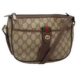 Borsa a spalla GUCCI GG Supreme Web Sherry Line PVC Beige Oro Auth KD211