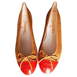 Bailarinas Chanel Camel y Rojo en Piel Pata de Cabra
