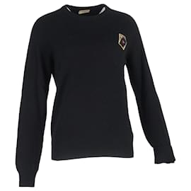 Schwarzer Kaschmir-Pullover mit Saint Laurent Spielkartenstickerei