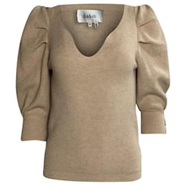 Top a maniche puff Ba&Sh in cotone beige
