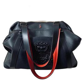 CHRISTIAN LOUBOUTIN BAGDAMON Borsa Demone Spalla Tela Pelle Nera Rossa