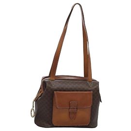 Céline Borsa a spalla in tela Macadam CELINE in pelle PVC marrone Auth 113333