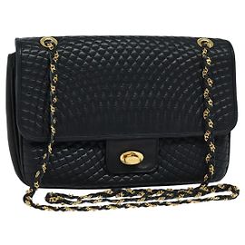 BALLY Borsa a Spalla in Pelle Trapuntata con Catena Nera Oro Auth JB009