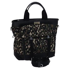 Dolce & Gabbana DOLCE&GABBANA Borsa a mano leopardata in tela 2 vie verde nero Auth bs23143