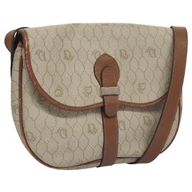 Borsa a spalla in tela a nido d'ape Christian Dior in pelle PVC beige Auth bs23056