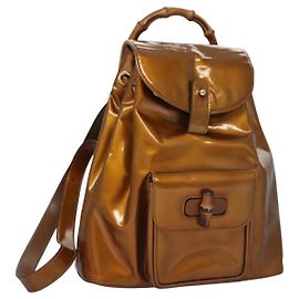 Zaino GUCCI Bamboo in pelle verniciata bronzo oro 003 1705 0030 Auth nb030
