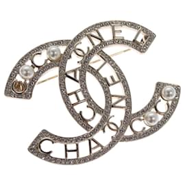 Spilla in metallo argento CHANEL COCO Mark CC Auth bs23017