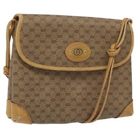 Borsa a spalla in tela Micro GG di GUCCI in pelle PVC beige Auth bs23145