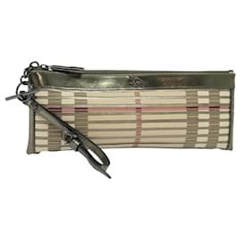 Borsa clutch in PVC beige dorato con motivo Nova Check di BURBERRY Auth bs23425