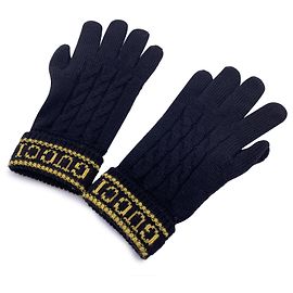 Gucci Luvas de malha unissex em lã e couro preto e amarelo, tamanho M