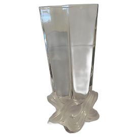 Lalique Crystal Vase with Ribbon Decoration White