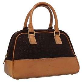 Céline Borsa a mano in tela Macadam Celine C marrone oro Auth mr1094