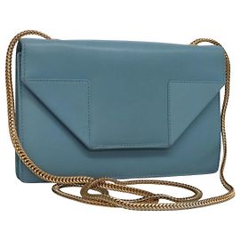 Borsa a spalla a catena Saint Laurent in pelle blu e oro Auth hk2168