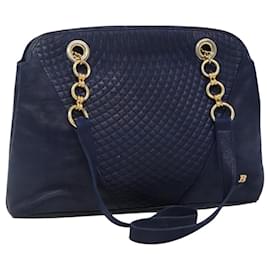 Borsa a Spalla BALLY in Pelle Blu Navy Oro Auth bs23323 - Bally
