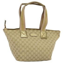 GUCCI GG Canvas Sherry Line Tote Bag Beige Pink gold 131230 Auth nb048