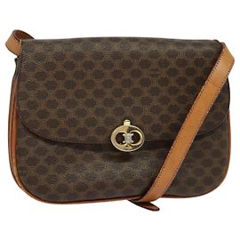 Céline CELINE Macadam Canvas Schultertasche aus PVC-Leder in Braun Gold Auth 112874