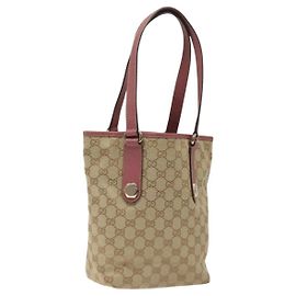 Borsa tote in tela GG GUCCI beige rosa Auth nb054