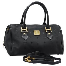 Borsa a mano MCM Vicetos Logogram in PVC 2 vie nera e oro Auth JB035
