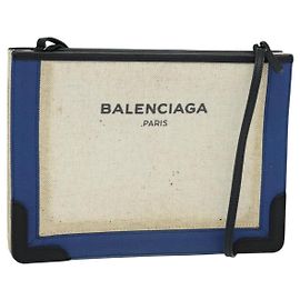 Borsa a spalla pochette BALENCIAGA in tela rivestita beige e blu Auth bs22669