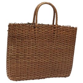 Borsa a mano in paglia FENDI Raffia Marrone Auth mr1096