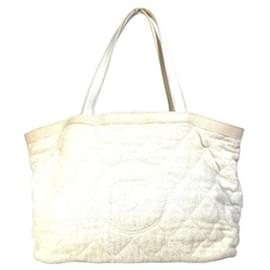 Chanel Strandtasche aus weißer Baumwolle und Leder