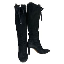 Botas de tacón de cuero / piel de oveja vintage de Gucci negras EU38C