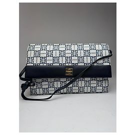 Vintage Givenchy 4G Monogramm Leder Tasche Weiß Marine Schwarz