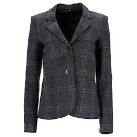  Theory Plaid Single-Breasted Blazer in Grey Wool