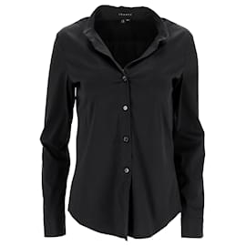Camisa de manga larga con botón Theory en algodón negro
