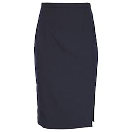Altuzarra Midi-Bleistiftrock mit seitlichem Schlitz aus marineblauer Wolle