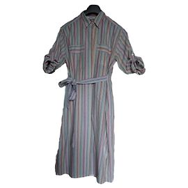 Autre Marque Vestido camisero René HAZAN de twill de algodón a rayas pastel