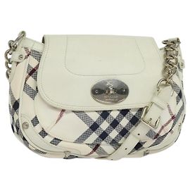 Borsa in tela e pelle Burberry Nova Check Blue Label bianca argento autentica EC349