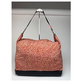Borsa da viaggio vintage Bottega Veneta in tela leopardata arancione beige