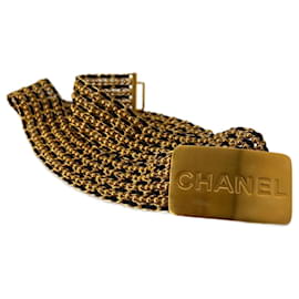 Chanel Mehrsträngiger Gürtel aus Goldmetall und schwarzem Lammleder
