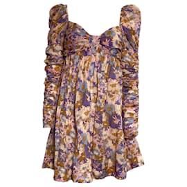 Zimmermann Floral Print Rüschenshirt Mini-Kleid aus mehrfarbigem Baumwollstoff