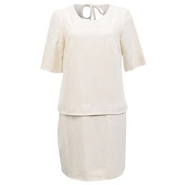 Mini-Kleid mit Kragen-Effekt und Rückenschnürung von Sandro Paris aus weißer Viskose