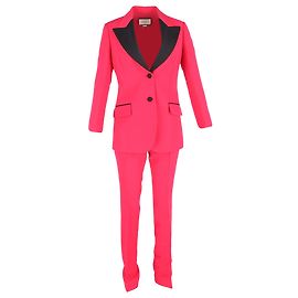  Gucci Contrast Lapel Blazer and Trousers Set in Pink Wool