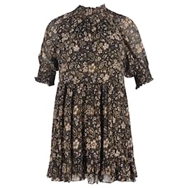 Abito mini a collo alto stampato paisley in seta marrone Ulla Johnson
