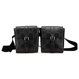 Borsa a cintura doppia perforata nera GG in rilievo Gucci