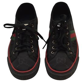 GUCCI Schwarze GG Econyl Nylon Web Herren Tennis Sneakers 1977 Größe 41 Unisex