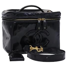 Borsa CHANEL Vanity in pelle vernice 2way Nero Oro CC Auth MY059