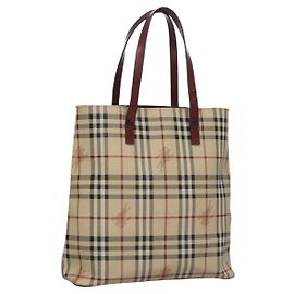 Borsa a Spalla Burberry Nova Check PVC Beige Rosso Vino Argento Auth EC077