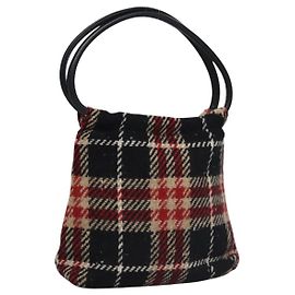 Borsa a mano in lana a quadri Nova Burberry rossa e nera Auth hk2273
