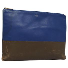 Céline Pochette in pelle blu oro Auth ti2920