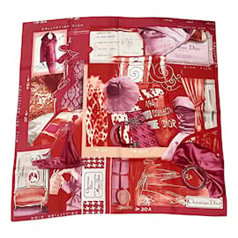 Foulard Dior in seta bianco e rosso 85x85 cm
